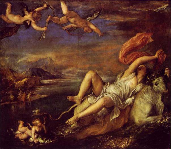 The Rape of Europa  is a bold diagonal composition which was admired and copied by Rubens.