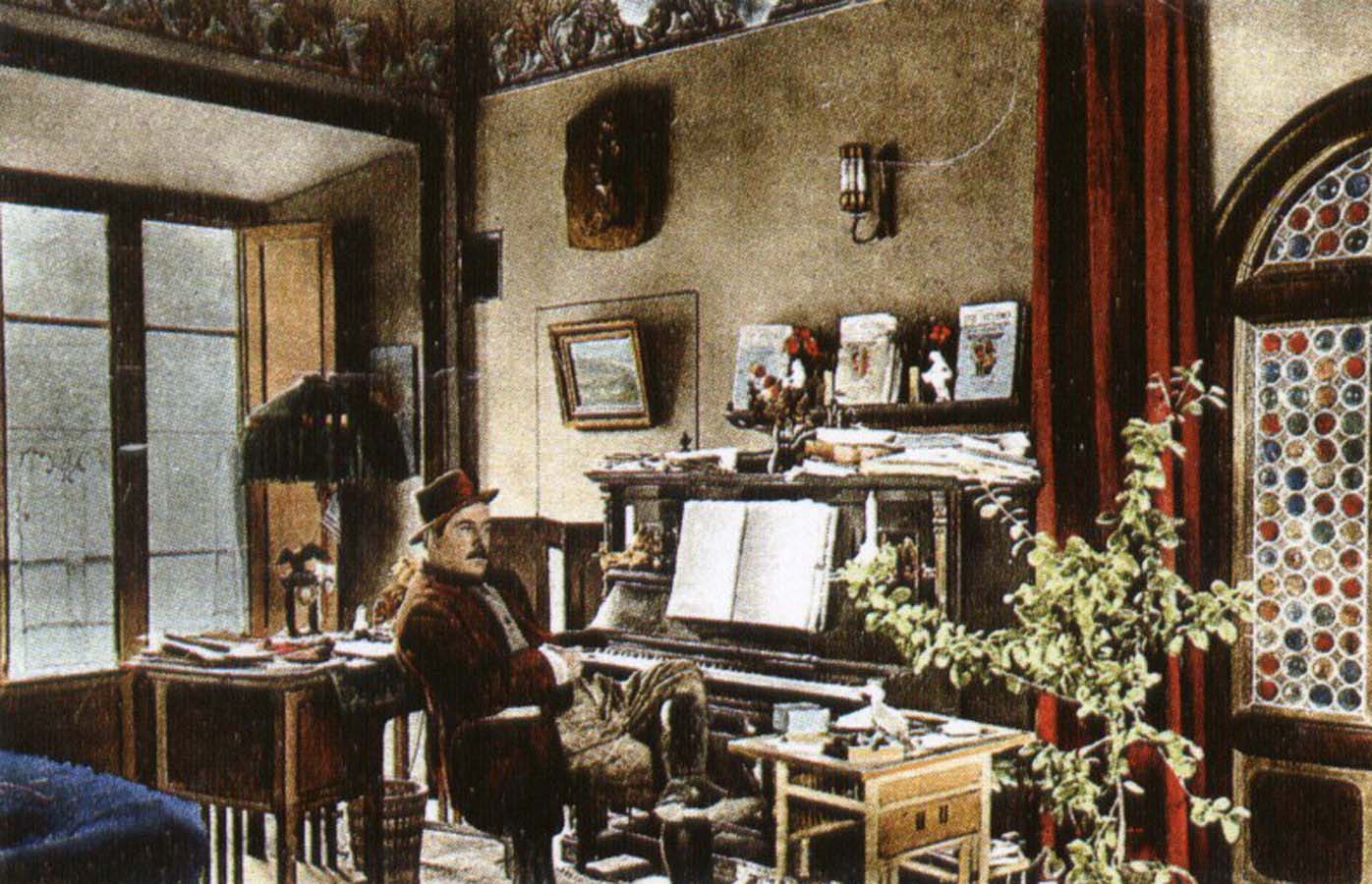 puccini at home in the music room of his villa at torre del lago