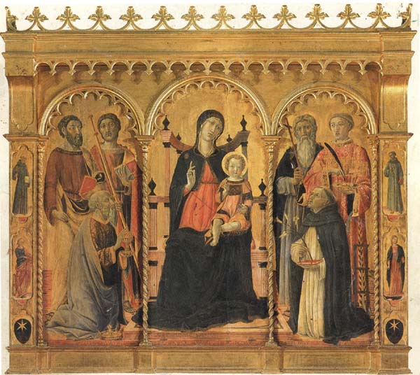 Madonna and Child Enthroned with SS.Bartholomew,James,Eligius,Andrew,Lawrence and Dominic