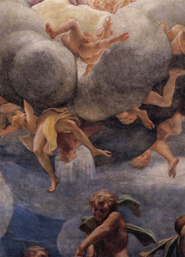 Assumption of the Virgin,details with Eve,angels,and putti