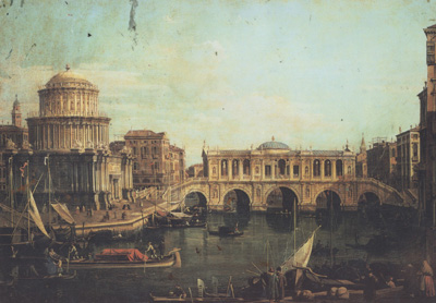 Capriccio con un ponte di Rialto immaginario e altri edifici (mk21)