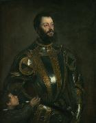 Titian Portrait of Alfonso d'Avalos (1502-1546), in Armor with a Page oil on canvas