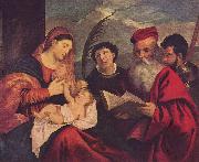 Titian Maria mit dem Kinde, dem Hl. Stephan, Hl. Hieronymus und Hl. Mauritius oil on canvas