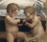 Correggio Danae,Detail of the two cupids oil