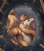 Correggio Detail of an oval with a putto embracing a dog oil