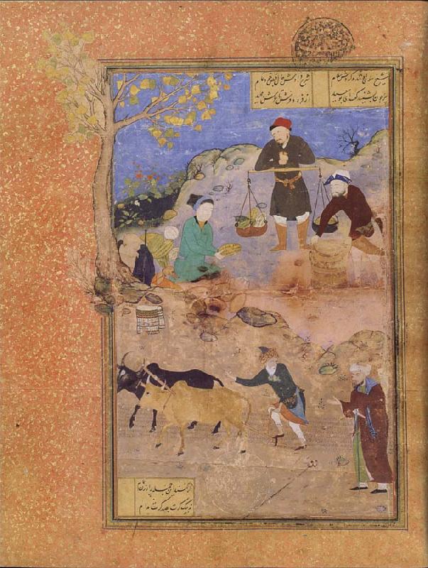 A peasant lectures the sage Abu Sa Id ibn Abi l Khayr,the shaykh of Mahneh.on patience, Bihzad