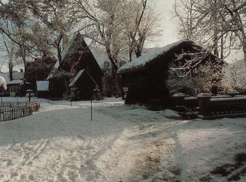 vinter over kyrkan fran bosedo och loft boden fran u ranas i smaland, kulturen