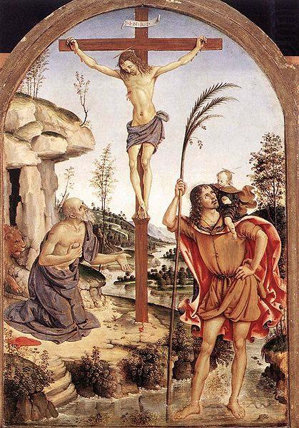 The Crucifixion with Sts. Jerome and Christopher,, Pinturicchio