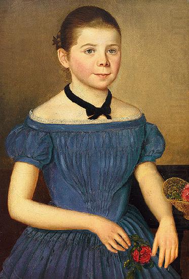 Portrait eines Madchens im schulterfreien blauen Kleid, Anonymous